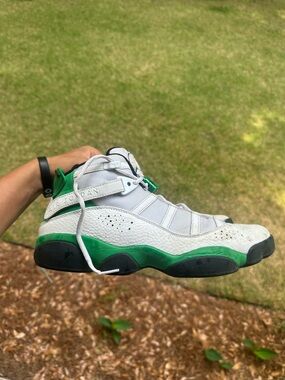 Jordan White and Green Retro Basketball Sneakers